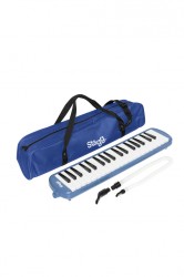 Blue plastic melodica with 37 keys and black bag
