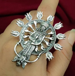 Silver Oxidised Durga Ring adjustable