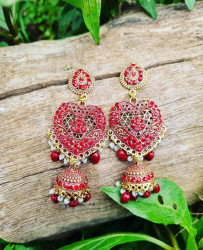 Red stone work earrings