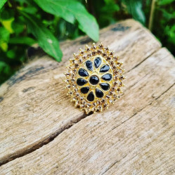 Black and gold stone work adjustable ring