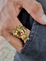 Narasimha Ring Oxidised Metal Gold Polished