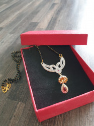 Gold Plated Mangal sutra Drop Design with Red stone.