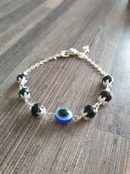 Evil Eye with Black beads bracelet Adjustable
