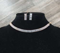 Rose Gold Diamante Chain and Earring set