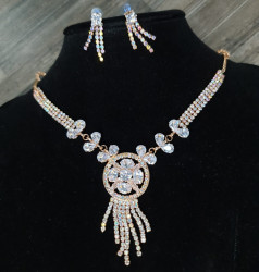 Rose Gold Diamante Flower Chain and Earring set