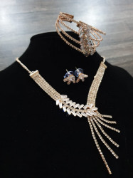 Rose Gold Geometric Chain Earring and Bracelet set